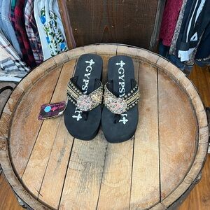 Black and Multicolor Embellished Sandals